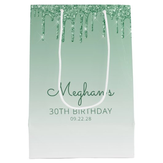 Glitter Drip 30th Birthday Green Medium Cadeauzakje (Achterkant)