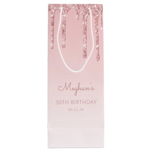 Glitter Drip 30th Birthday Pink Wijn Cadeautas (Achterkant)