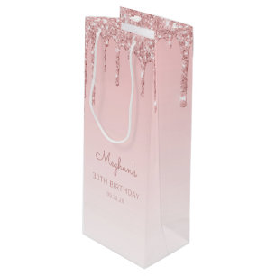Glitter Drip 30th Birthday Pink Wijn Cadeautas