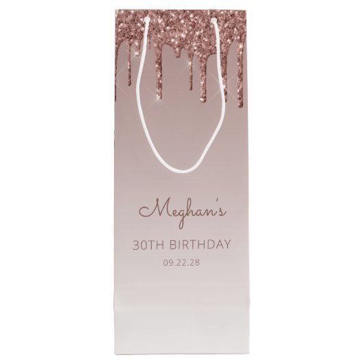 Glitter Drip 30th Birthday Roos Gold Wijn Cadeautas (Achterkant)
