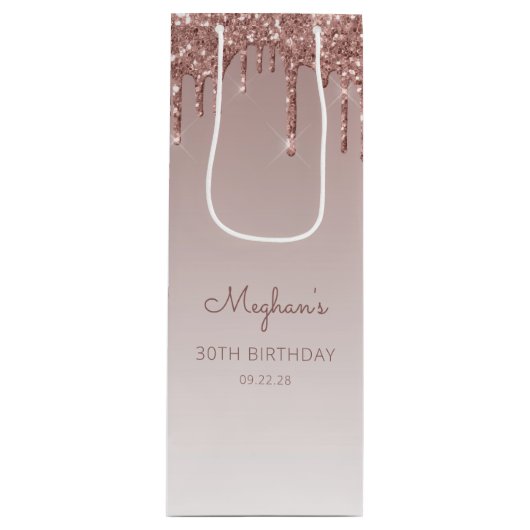 Glitter Drip 30th Birthday Roos Gold Wijn Cadeautas (Voorkant)
