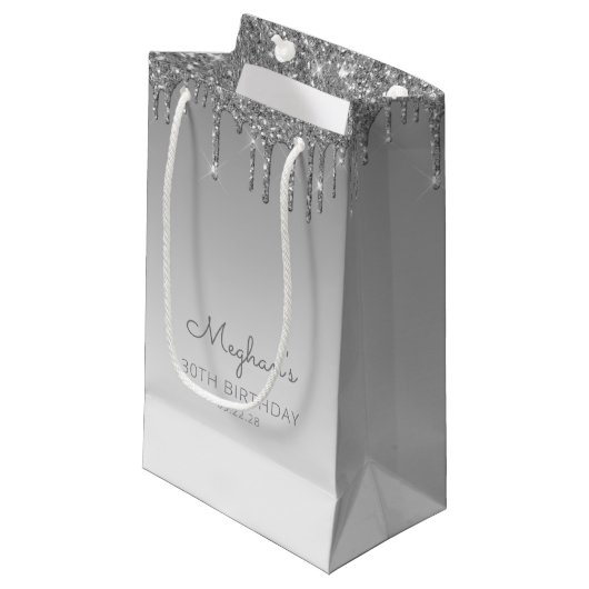 Glitter Drip 30th Birthday Silver Klein Cadeauzakje (Voorkant Gekanteld)