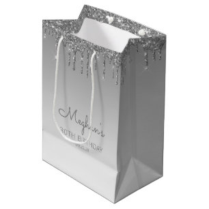 Glitter Drip 30th Birthday Silver Medium Cadeauzakje