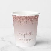 Glitter Drip 40th Birthday, speciaal Roos Papieren Bekers (Achterkant)