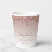 Glitter Drip 40th Birthday, speciaal Roos Papieren Bekers (Voorkant)