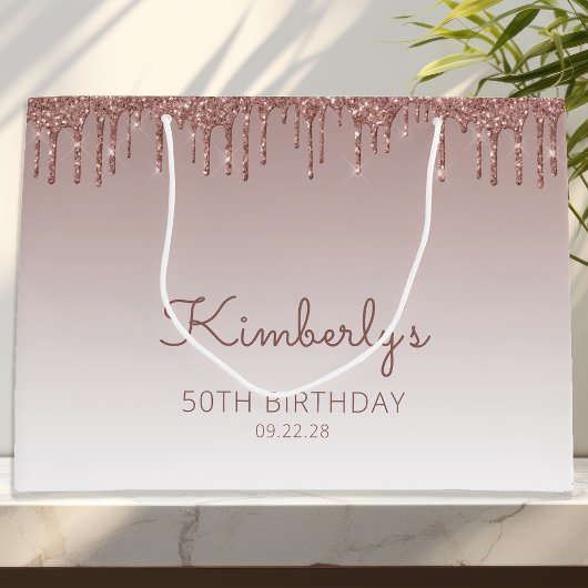 Glitter Drip 50e Verjaardag Roze Goud Groot Cadeauzakje