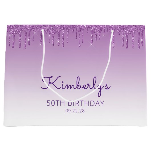 Glitter Drip 50th Birthday Paars Groot Cadeauzakje (Voorkant)