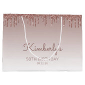 Glitter Drip 50th Birthday Roos Gold Groot Cadeauzakje (Achterkant)