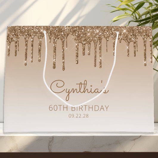 Glitter Drip 60e Verjaardag Goud Groot Cadeauzakje