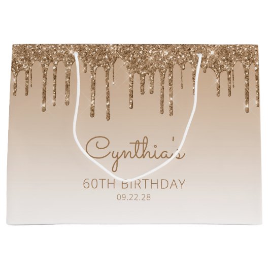 Glitter Drip 60th Birthday Gold Groot Cadeauzakje (Voorkant)