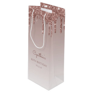 Glitter Drip 60th Birthday Roos Gold Wijn Cadeautas