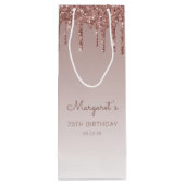 Glitter Drip 70e Verjaardag Roze Goud Wijn Cadeautas (Achterkant)