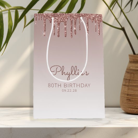 Glitter Drip 80ste verjaardag Rose Goud Medium Cadeauzakje