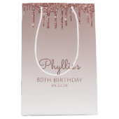 Glitter Drip 80th Birthday Roos Gold Medium Cadeauzakje (Voorkant)