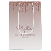 Glitter Drip 80th Birthday Roos Gold Medium Cadeauzakje (Achterkant)