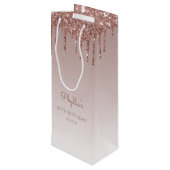 Glitter Drip 80th Birthday Roos Gold Wijn Cadeautas (Achterkant Gekanteld)
