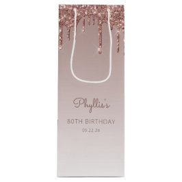 Glitter Drip 80th Birthday Roos Gold Wijn Cadeautas