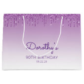 Glitter Drip 90e Verjaardag Paars Groot Cadeauzakje (Voorkant)