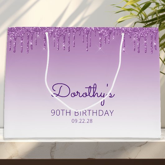 Glitter Drip 90e Verjaardag Paars Groot Cadeauzakje