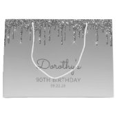 Glitter Drip 90e Verjaardag Zilver Groot Cadeauzakje (Voorkant)