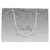 Glitter Drip 90e Verjaardag Zilver Groot Cadeauzakje (Achterkant)