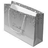 Glitter Drip 90e Verjaardag Zilver Groot Cadeauzakje (Voorkant Gekanteld)
