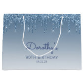 Glitter Drip 90ste verjaardag Blauw Groot Cadeauzakje (Voorkant)