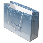 Glitter Drip 90ste verjaardag Blauw Groot Cadeauzakje (Voorkant Gekanteld)