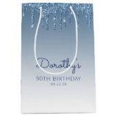 Glitter Drip 90ste Verjaardag Blauw Middel Groot C Medium Cadeauzakje (Voorkant)