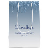 Glitter Drip 90ste Verjaardag Blauw Middel Groot C Medium Cadeauzakje (Achterkant)