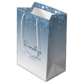Glitter Drip 90ste Verjaardag Blauw Middel Groot C Medium Cadeauzakje (Achterkant Gekanteld)