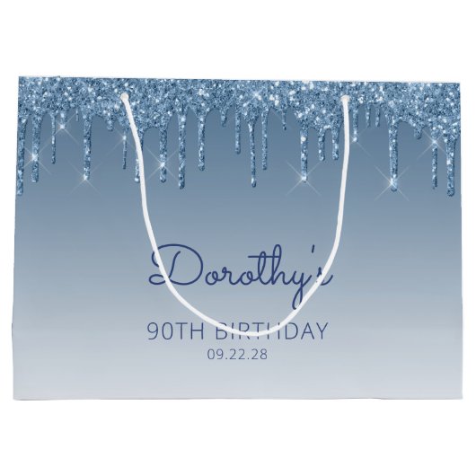 Glitter Drip 90th Birthday Blue Groot Cadeauzakje (Achterkant)
