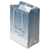 Glitter Drip 90th Birthday Blue Medium Gift Bag Medium Cadeauzakje (Voorkant Gekanteld)
