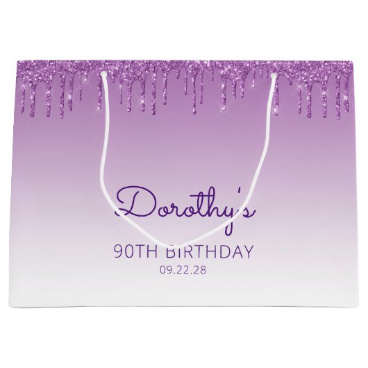Glitter Drip 90th Birthday Paars Groot Cadeauzakje (Voorkant)