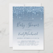 Glitter Drip Blauwe Baby Shower Uitnodiging (Voorkant)