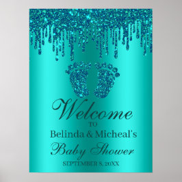 Glitter Drip Blauwgroen Feet Baby shower WelkomstP Poster