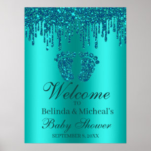 Glitter Drip Blauwgroen Feet Baby shower WelkomstP Poster