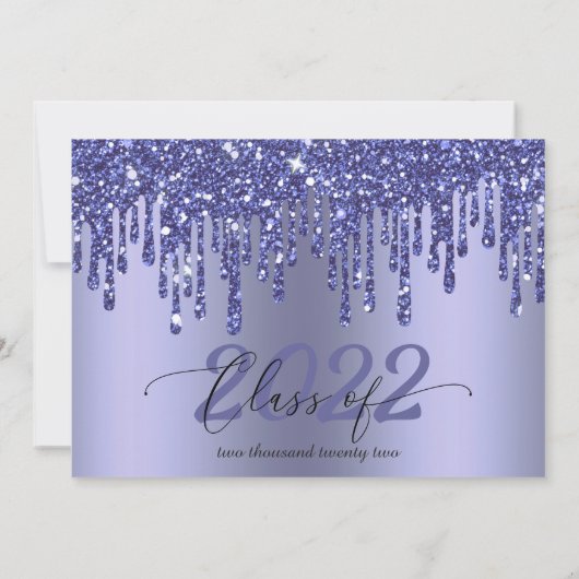 Glitter Drip Blue Afstuderen Photo Invitation Kaart (Achterkant)