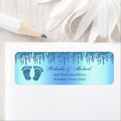 Glitter Drip Blue Baby Feet Baby shower Address Etiket (Insitu)