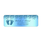 Glitter Drip Blue Baby Feet Baby shower Address Etiket (Voorkant)