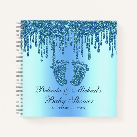Glitter Drip Blue Feet Baby shower Guestbook Notitieboek (Voorkant)