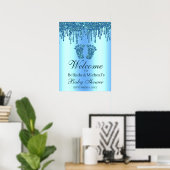 Glitter Drip Blue Feet Baby shower Welkomstteken Poster (Thuiskantoor)