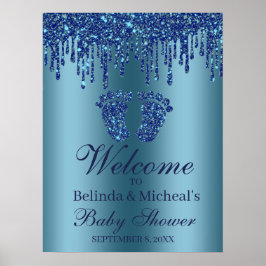 Glitter Drip Blue Feet Baby shower Welkomstteken Poster
