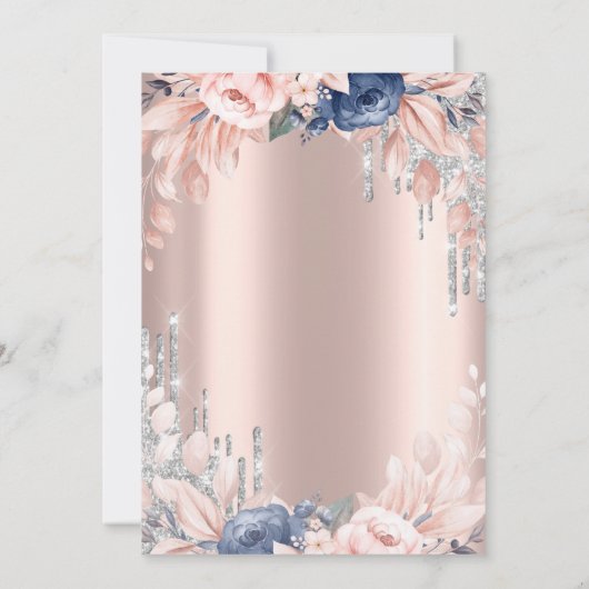 Glitter Drip Blue Flowers 30th Birthday Kaart (Achterkant)