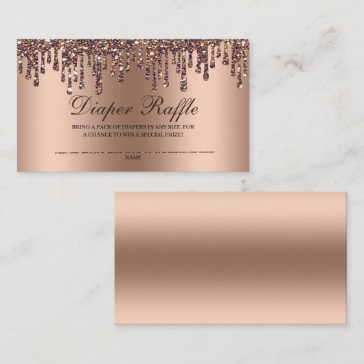 Glitter Drip Bronze Baby shower Diaper Raffle Informatiekaartje (Voorkant / Achterkant)