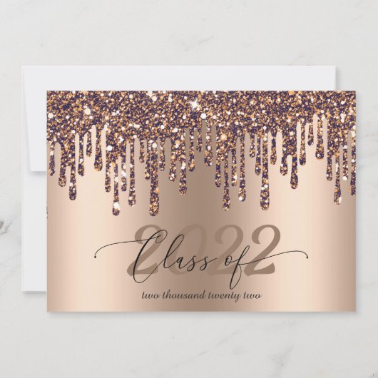 Glitter Drip Bronze Gold Afstuderen Foto Kaart (Achterkant)