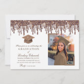Glitter Drip Bronze Gold Afstuderen Foto Kaart (Voorkant)