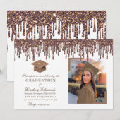 Glitter Drip Bronze Gold Afstuderen Foto Kaart (Voorkant / Achterkant)