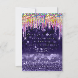 Glitter Drip Bruiloft Verjaardagsfeest Paarse Rege Kaart