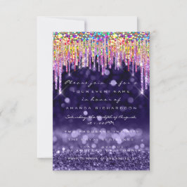 Glitter Drip Bruiloft Verjaardagsfeest Paarse Rege Kaart